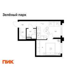 Планировка однокомнатной(квартира) площадью 30.8 квадратных метров в ЖК “ЖК Зеленый парк”