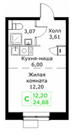 Планировка студии(квартира) площадью 24.88 квадратных метров в “ЖК КИТ 2”