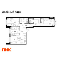 Планировка трехкомнатной(квартира) площадью 73 квадратных метров в “ЖК Зеленый парк”