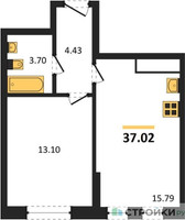 Планировка однокомнатной(квартира) площадью 37.02 квадратных метров в “ЖК Дюна”