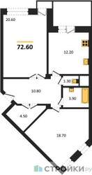 Планировка двухкомнатной(квартира) площадью 72.6 квадратных метров в ЖК “ЖК Ново-Никольское”