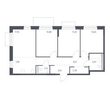 Планировка трехкомнатной(квартира) площадью 71.1 квадратных метров в “ЖК Новое Внуково”