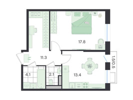 Планировка однокомнатной(квартира) площадью 49.2 квадратных метров в “ЖК G3 Театральный”