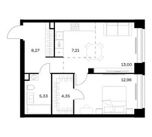 Планировка однокомнатной(квартира) площадью 51.12 квадратных метров в “ЖК НОВА”