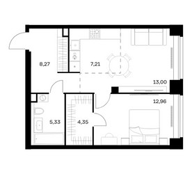 Планировка однокомнатной(квартира) площадью 51.12 квадратных метров в ЖК “ЖК НОВА”