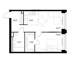 Планировка однокомнатной(квартира) площадью 48.93 квадратных метров в ЖК “ЖК НОВА”