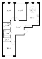 Планировка трехкомнатной(квартира) площадью 86.4 квадратных метров в “ЖК Переделкино Ближнее”