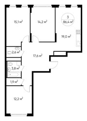 Планировка трехкомнатной(квартира) площадью 86.4 квадратных метров в ЖК “ЖК Переделкино Ближнее”