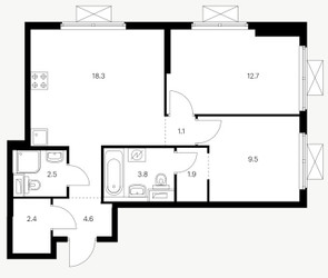 Планировка двухкомнатной(квартира) площадью 56.8 квадратных метров в ЖК “ЖК Большая Академическая 85”