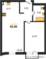 Планировка однокомнатной(квартира) площадью 46 квадратных метров в “ЖК UNO Соколиная гора”