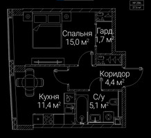 Планировка однокомнатной(квартира) площадью 37.6 квадратных метров в “ЖК СЕЗАР БУДУЩЕЕ”