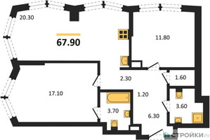Планировка двухкомнатной(квартира) площадью 67.9 квадратных метров в “Акценты”