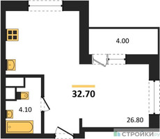 Планировка студии(квартира) площадью 32.7 квадратных метров в “ЖК Школьный”
