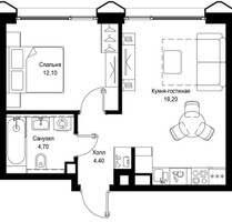 Планировка однокомнатной(квартира) площадью 40.4 квадратных метров в “Мультиквартал СИТИДЗЕН”