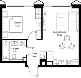 Планировка однокомнатной(квартира) площадью 40.4 квадратных метров в ЖК “Мультиквартал СИТИДЗЕН”