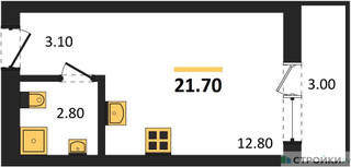 Планировка студии(квартира) площадью 21.7 квадратных метров в “ЖК Первый квартал”