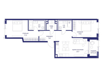 Планировка двухкомнатной(квартира) площадью 75.4 квадратных метров в ЖК “ЖК Событие”