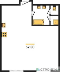 Планировка однокомнатной(квартира) площадью 57.8 квадратных метров в ЖК “ЖК Тессинский, 1”