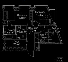 Планировка двухкомнатной(квартира) площадью 62.9 квадратных метров в “ЖК СЕЗАР БУДУЩЕЕ”