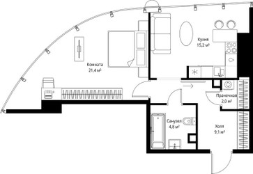 Планировка однокомнатной(квартира) площадью 52.5 квадратных метров в ЖК “ЖК ОНЕ”