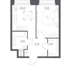 Планировка однокомнатной(апартаменты) площадью 34.1 квадратных метров в ЖК “ЖК Апарт-отель Тропарево парк”