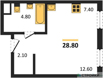 Планировка студии(квартира) площадью 28.8 квадратных метров в ЖК “ЖК Сиреневый парк”