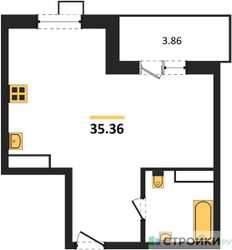 Планировка однокомнатной(квартира) площадью 35.36 квадратных метров в ЖК “ЖК Радость (Радумля Парк)”