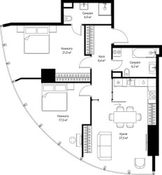 Планировка двухкомнатной(квартира) площадью 85.1 квадратных метров в ЖК “ЖК ОНЕ”