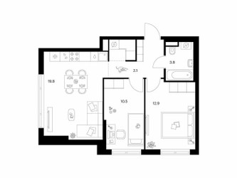 Планировка двухкомнатной(квартира) площадью 54.7 квадратных метров в ЖК “ЖК Москворечье”