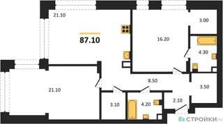 Планировка двухкомнатной(квартира) площадью 87.1 квадратных метров в “ЖК Шагал”