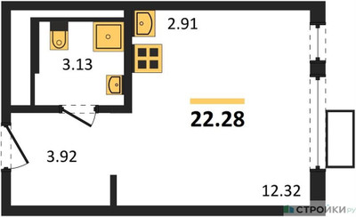 Планировка студии(квартира) площадью 22.28 квадратных метров в ЖК “ЖК Горки Парк”
