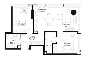 Планировка двухкомнатной(квартира) площадью 67.6 квадратных метров в “ЖК Слава”