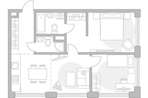 Планировка двухкомнатной(квартира) площадью 56.37 квадратных метров в “ЖК Мневники от Гранель”
