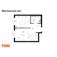 Планировка однокомнатной(квартира) площадью 35 квадратных метров в “ЖК Митинский лес”