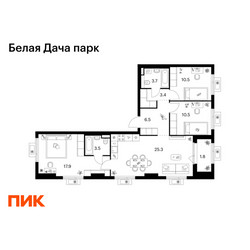 Планировка трехкомнатной(квартира) площадью 83.1 квадратных метров в ЖК “ЖК Белая Дача парк”