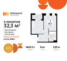 Планировка однокомнатной(квартира) площадью 32.3 квадратных метров в “ЖК Прокшино”