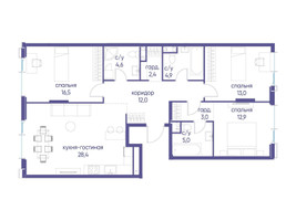 Планировка трехкомнатной(квартира) площадью 102.7 квадратных метров в “ЖК Событие”