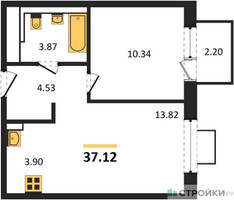 Планировка однокомнатной(квартира) площадью 37.12 квадратных метров в “ЖК Подольские кварталы”