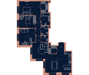 Планировка 4+ комнатной(квартира) площадью 126.3 квадратных метров в ЖК “Квартал Эра”