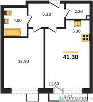 Планировка однокомнатной(квартира) площадью 41.3 квадратных метров в “ЖК Skolkovo ONE (Сколково Уан)”
