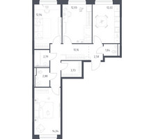 Планировка трехкомнатной(квартира) площадью 75.91 квадратных метров в “ЖК Пригород Лесное”