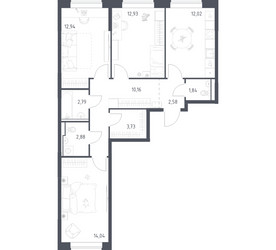 Планировка трехкомнатной(квартира) площадью 75.91 квадратных метров в ЖК “ЖК Пригород Лесное”