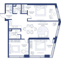 Планировка трехкомнатной(квартира) площадью 87.9 квадратных метров в “ЖК Свет”