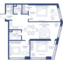 Планировка трехкомнатной(квартира) площадью 87.9 квадратных метров в ЖК “ЖК Свет”