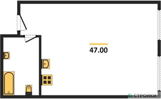 Планировка однокомнатной(апартаменты) площадью 47 квадратных метров в “ЖК Nametkin Tower (Наметкин Тауэр)”