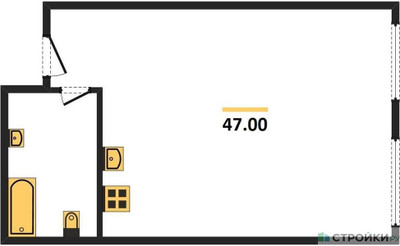 Планировка однокомнатной(апартаменты) площадью 47 квадратных метров в ЖК “ЖК Nametkin Tower (Наметкин Тауэр)”