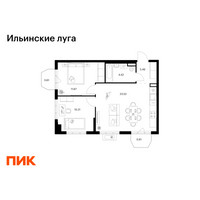 Планировка двухкомнатной(квартира) площадью 54.53 квадратных метров в “ЖК Ильинские луга”