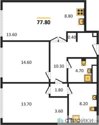 Планировка трехкомнатной(квартира) площадью 77.9 квадратных метров в ЖК “ЖК PRIDE (Прайд)”