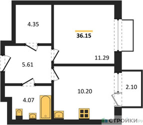 Планировка однокомнатной(квартира) площадью 36.15 квадратных метров в ЖК “ЖК Новое Внуково”