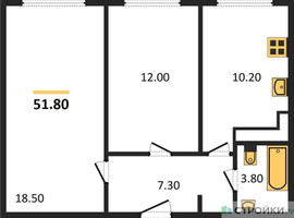 Планировка двухкомнатной(квартира) площадью 52 квадратных метров в “ЖК Легендарный квартал на Ботаническом саду”